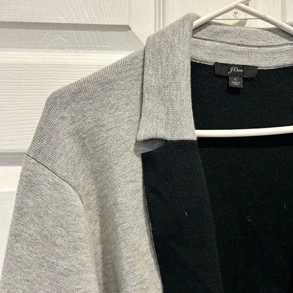 J Crew Gray Black Merino Wool Cotton Blend Open Cardigan Sweater Blazer Large - Picture 2 of 6